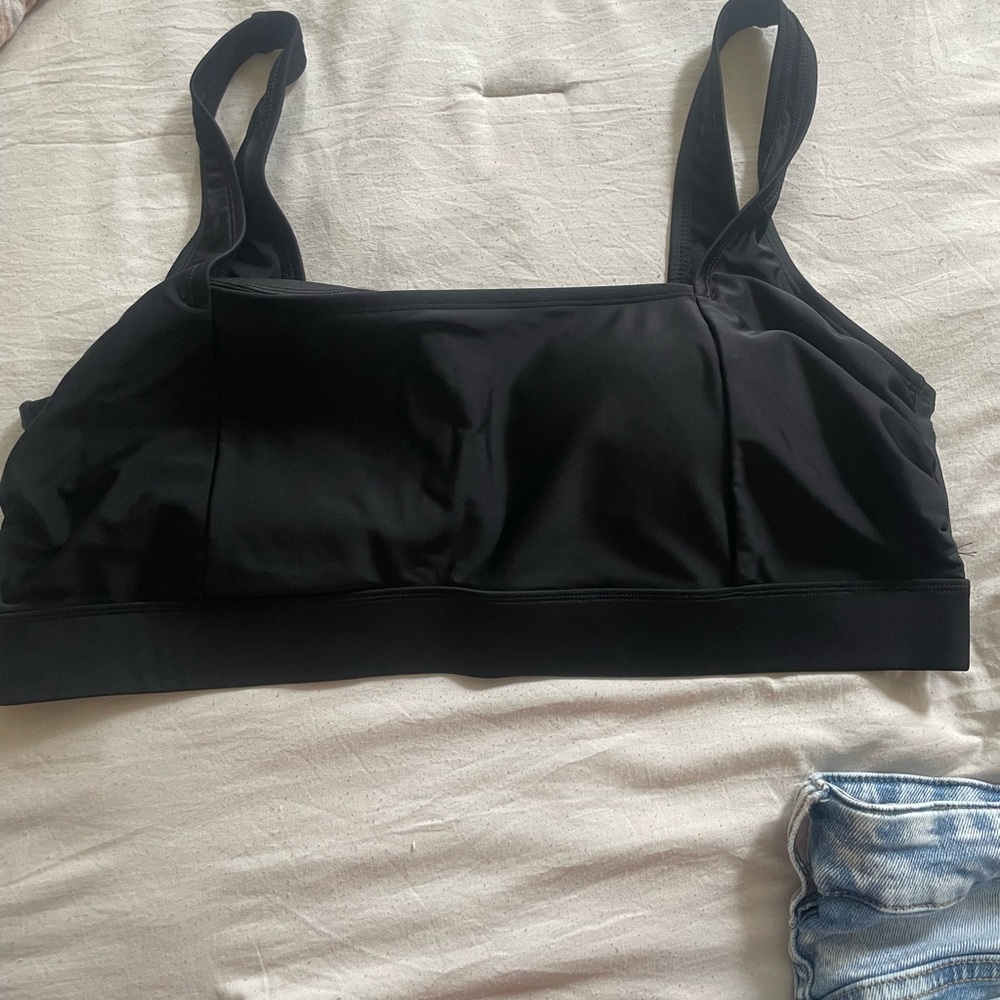 Black Open Clasp Back Plus Size Bikini Top